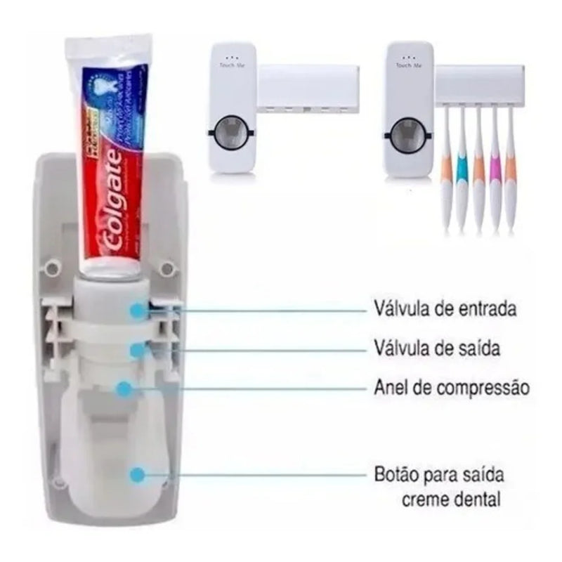 Dispenser de Creme Dental com Suporte para Escovas - Praticidade e Higiene, Aplicador de Pasta de Dente para Banheiro