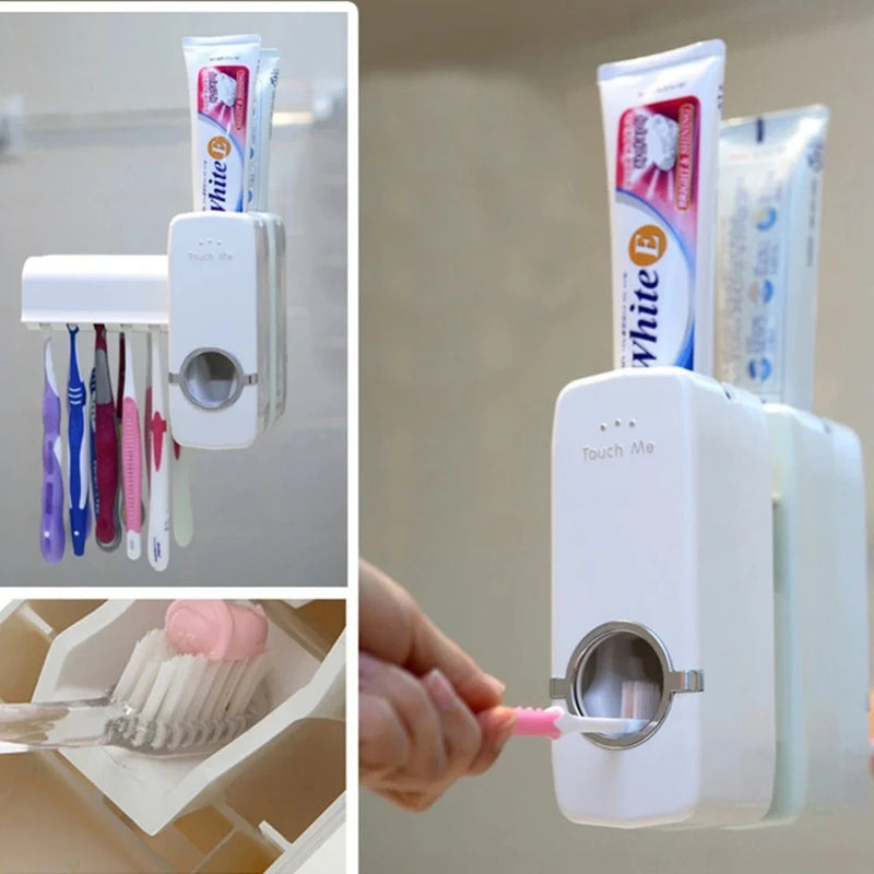 Dispenser de Creme Dental com Suporte para Escovas - Praticidade e Higiene, Aplicador de Pasta de Dente para Banheiro